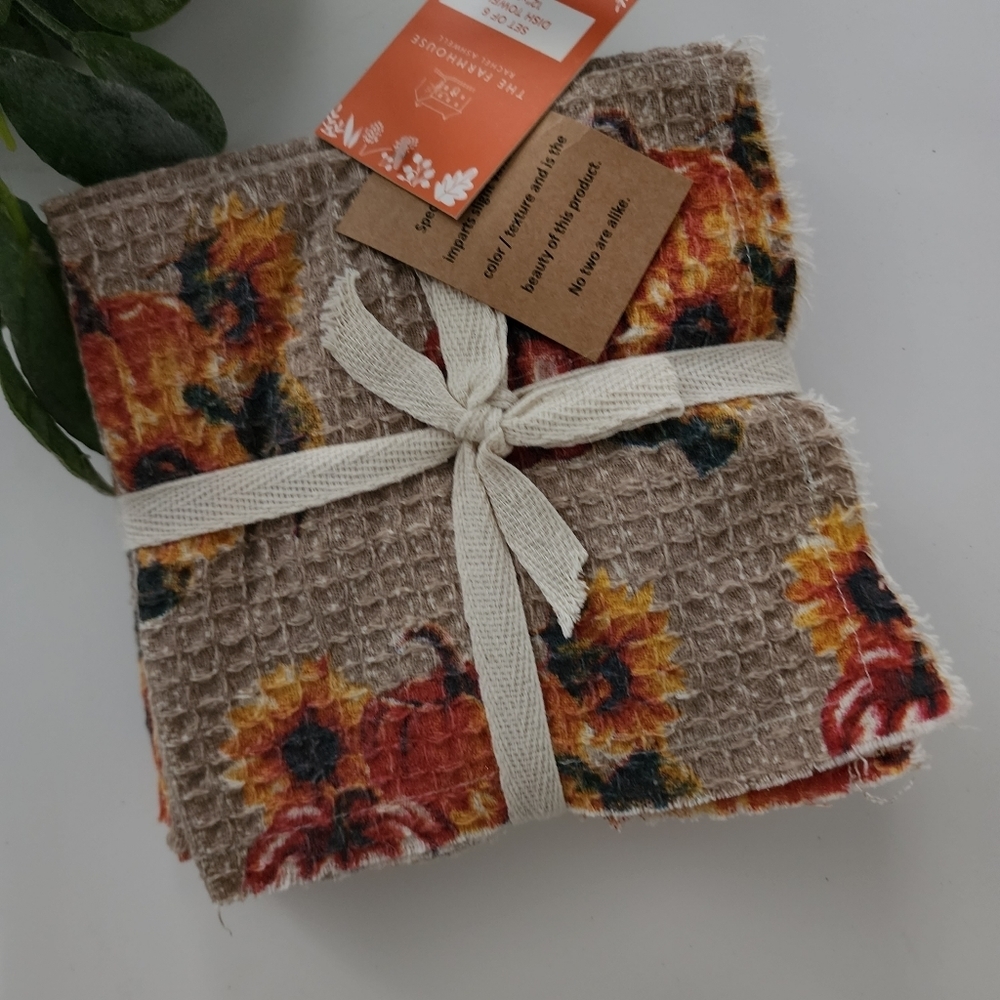 Rachel Ashwell Dish Towels Set of 6 Pumpkin Floral